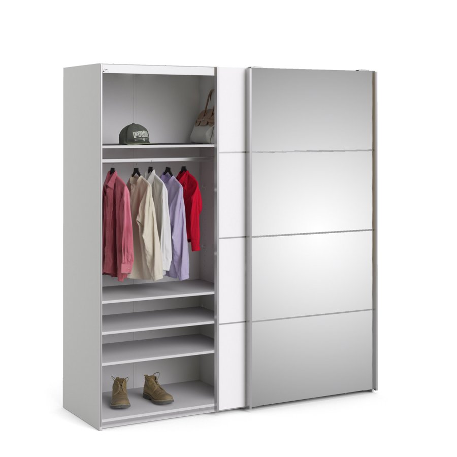 TVILUM Verona Skydedrsskab - hvid tr og spejlglas, 2 skydedre m. hylder