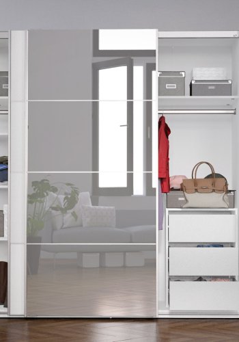 TVILUM Verona Skydedrsskab - spejlglas og hvid tr, 2 skydedre m. hylder og skuffer