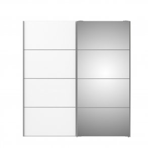 TVILUM Verona Skydedrsskab - spejlglas og hvid tr, 2 skydedre m. hylder og skuffer