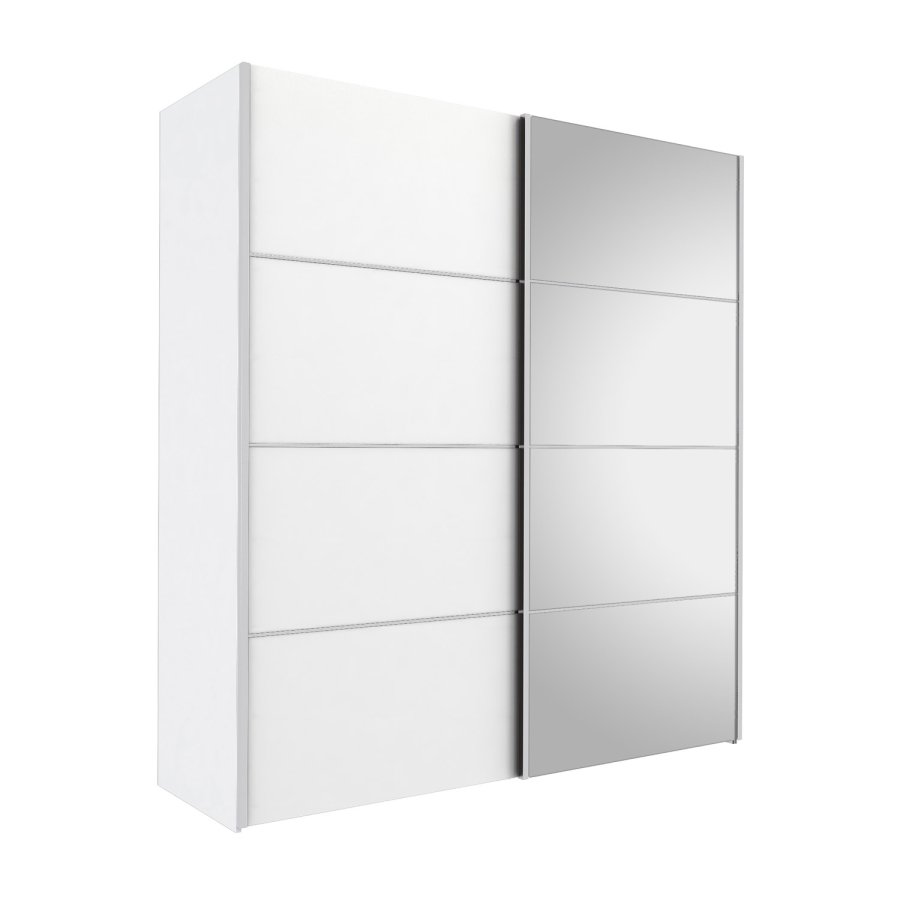 TVILUM Verona Skydedrsskab - spejlglas og hvid tr, 2 skydedre m. hylder og skuffer