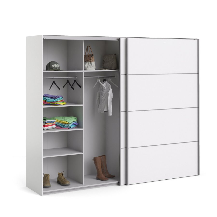 TVILUM Verona Skydedrsskab - hvid tr, 2 skydedre, m. hylder, bred