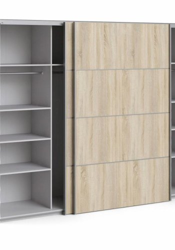 TVILUM Verona garderobeskab, m. 2 skydelger - hvid og egetrsfarvet folie