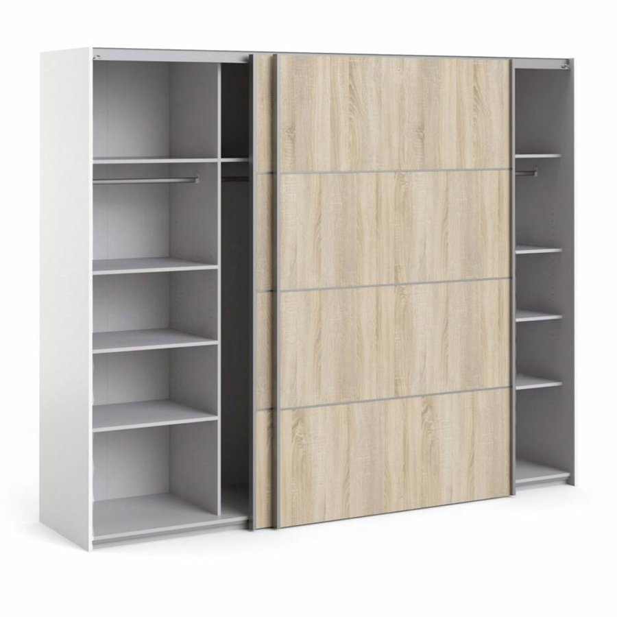 TVILUM Verona garderobeskab, m. 2 skydelger - hvid og egetrsfarvet folie