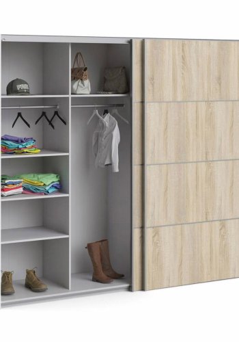 TVILUM Verona garderobeskab, m. 2 skydelger - hvid og egetrsfarvet folie