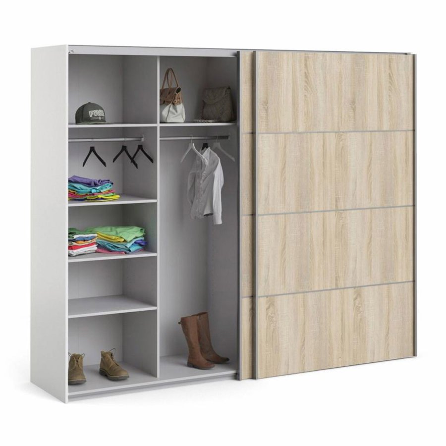 TVILUM Verona garderobeskab, m. 2 skydelger - hvid og egetrsfarvet folie
