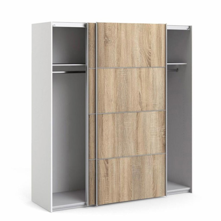 TVILUM Verona garderobeskab, m. 2 skydelger - hvid og egetrsfarvet folie