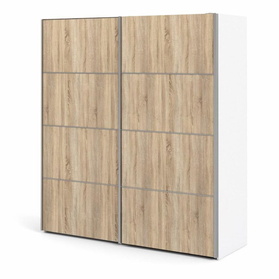 TVILUM Verona garderobeskab, m. 2 skydelger - hvid og egetrsfarvet folie