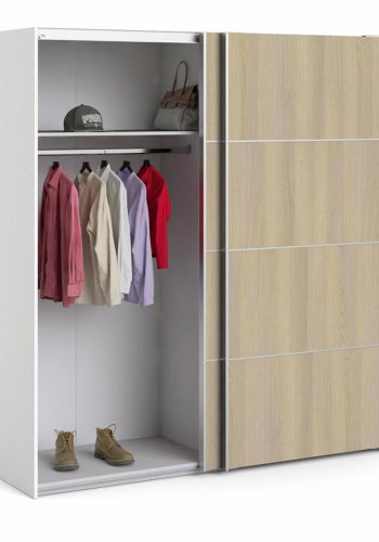 TVILUM Verona garderobeskab, m. 2 skydelger - hvid og egetrsfarvet folie