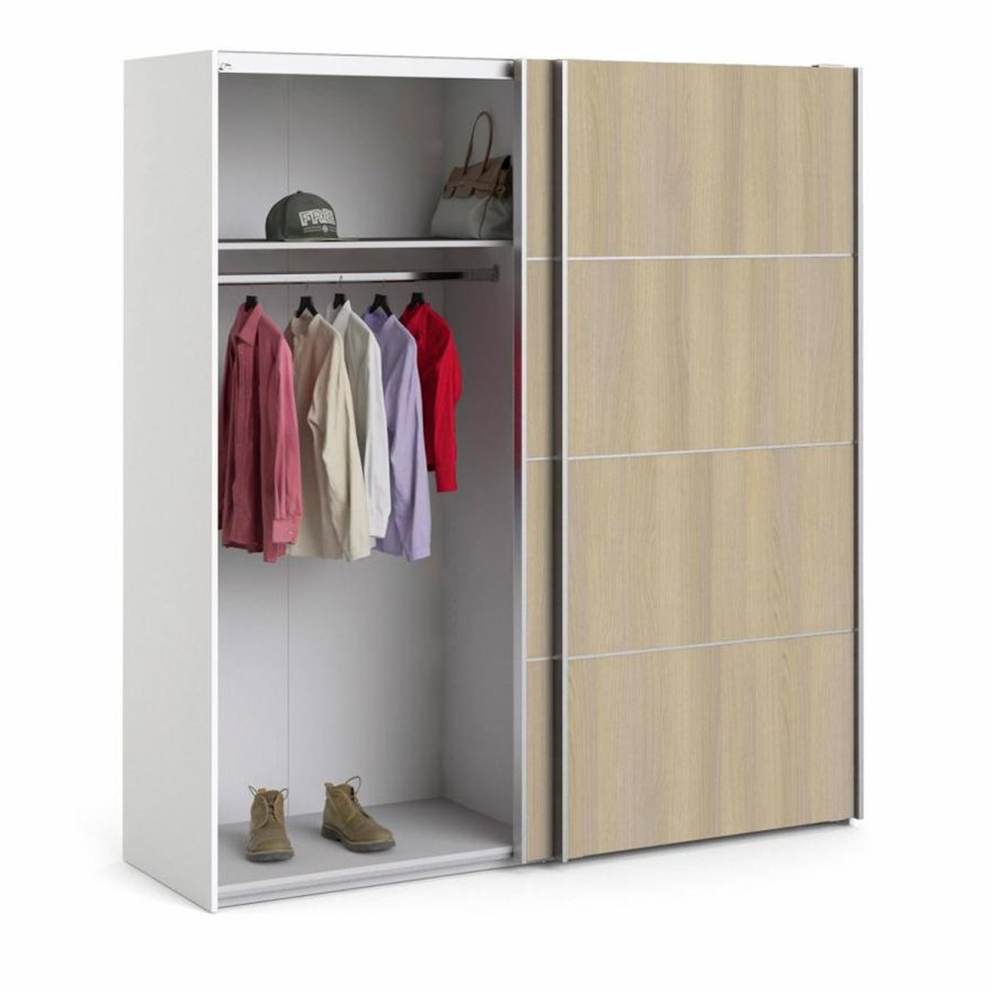 TVILUM Verona garderobeskab, m. 2 skydelger - hvid og egetrsfarvet folie
