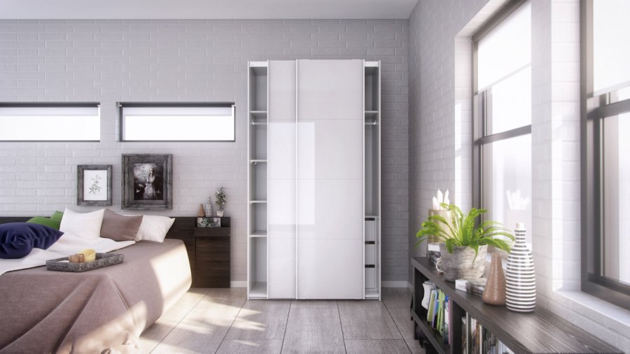 TVILUM Verona Skydedrsskab - hvid hjglans, m. 2 skydedre