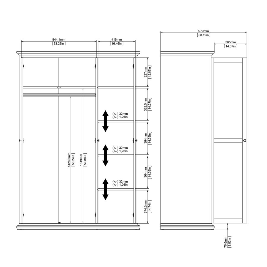 TVILUM Paris garderobeskab 3 lger + bjlestang - hvid