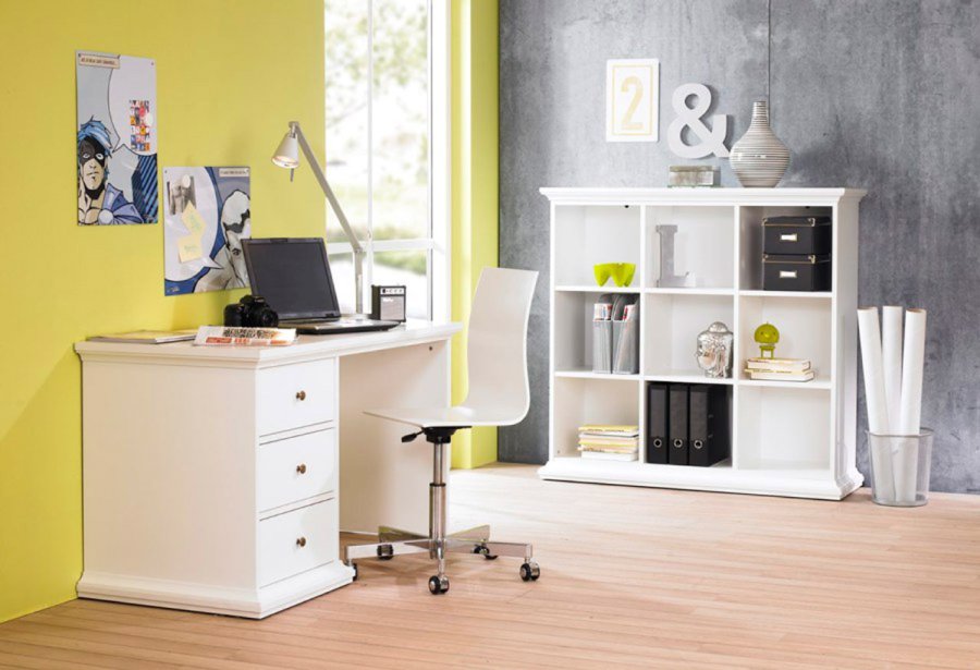 TVILUM Paris skrivebord - hvid tr, med 3 skuffer 