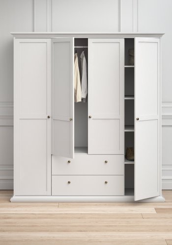 TVILUM Paris garderobeskab - hvidt tr, m. 4 lger og 2 skuffer