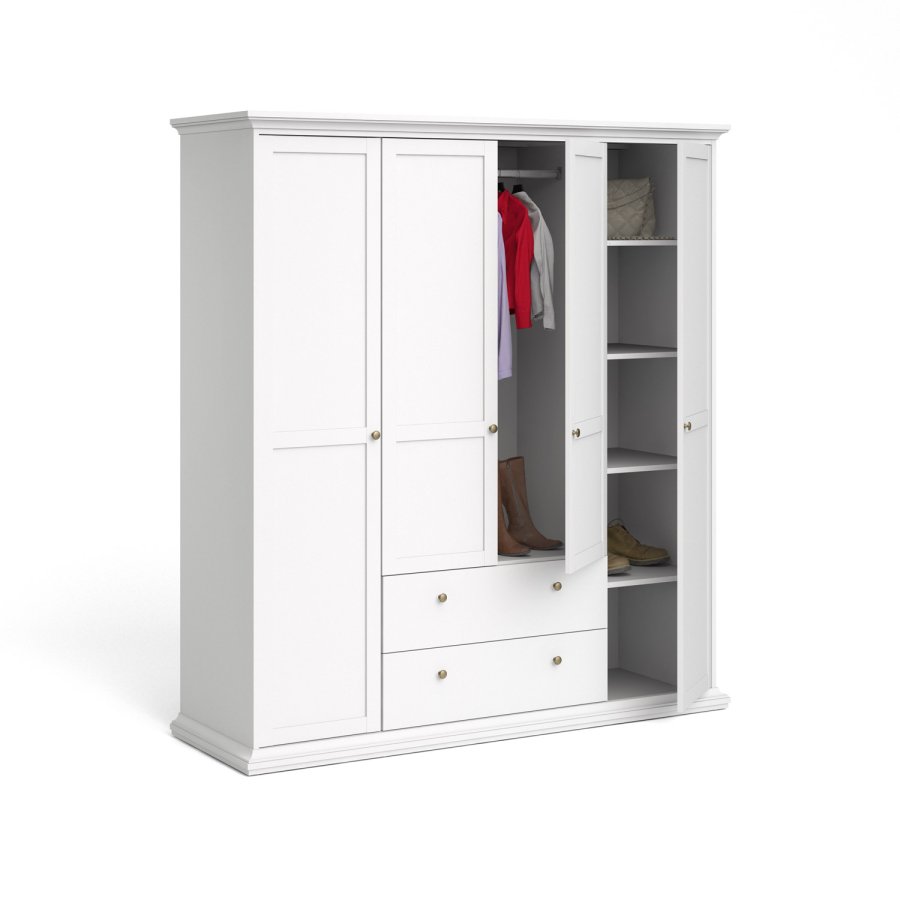 TVILUM Paris garderobeskab - hvidt tr, m. 4 lger og 2 skuffer