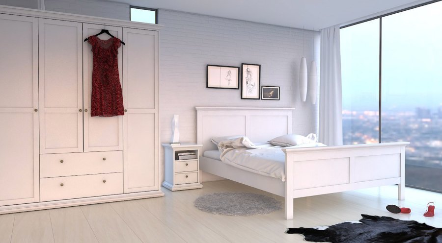 TVILUM Paris garderobeskab - hvidt tr, m. 4 lger og 2 skuffer