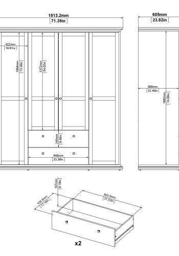 TVILUM Paris garderobeskab - mat gr tr, m. 4 lger og 2 skuffer 