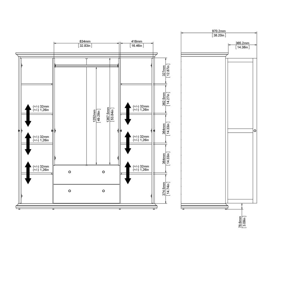TVILUM Paris garderobeskab - mat gr tr, m. 4 lger og 2 skuffer 