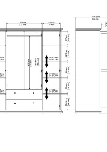 TVILUM Paris garderobeskab - hvidt tr, m. 4 lger og 2 skuffer