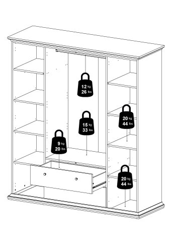TVILUM Paris garderobeskab - hvidt tr, m. 4 lger og 2 skuffer