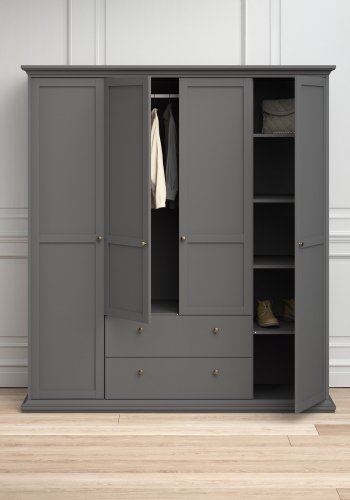 TVILUM Paris garderobeskab - mat gr tr, m. 4 lger og 2 skuffer 