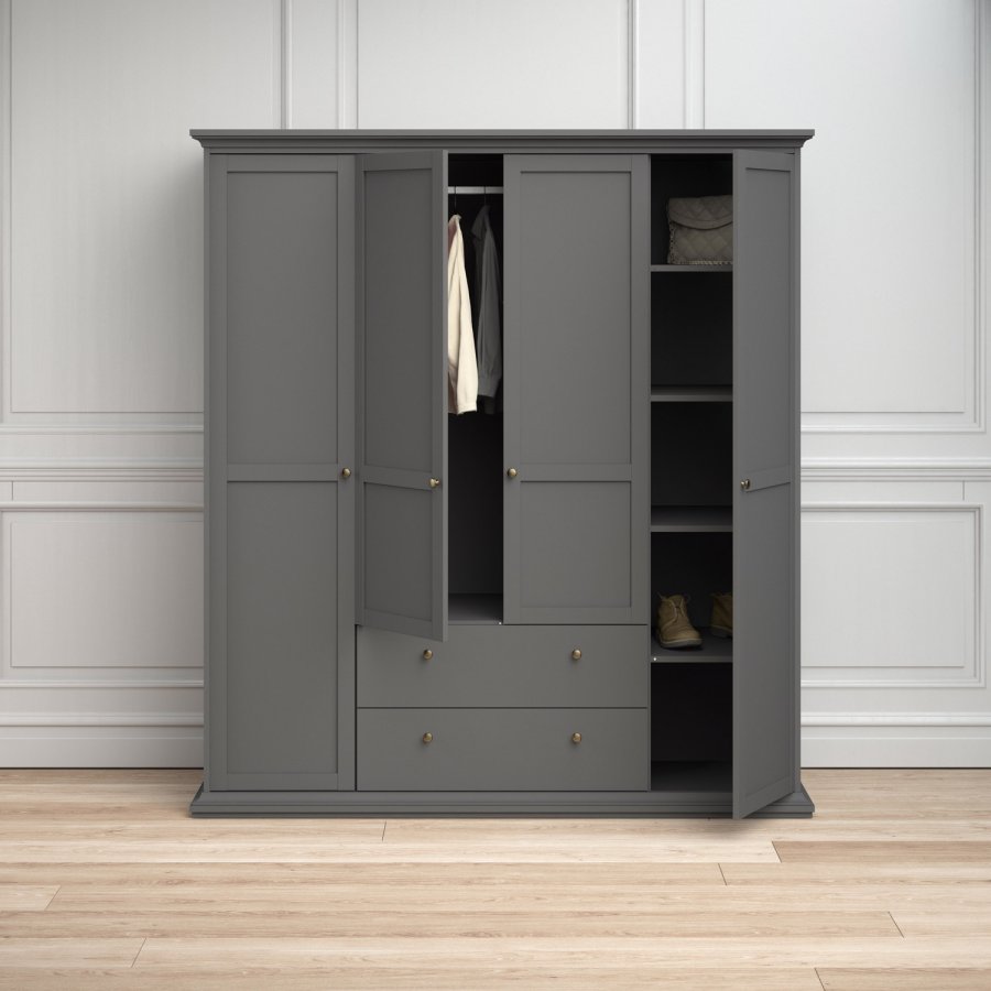 TVILUM Paris garderobeskab - mat gr tr, m. 4 lger og 2 skuffer 