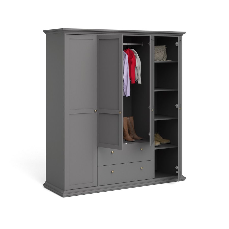 TVILUM Paris garderobeskab - mat gr tr, m. 4 lger og 2 skuffer 