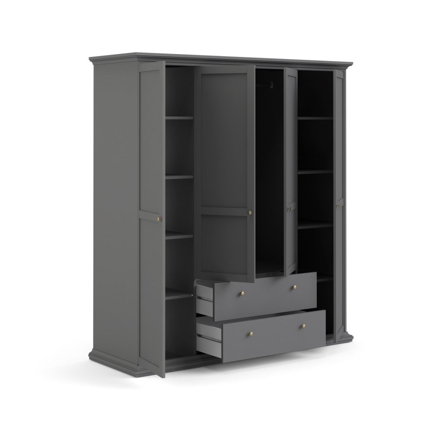 TVILUM Paris garderobeskab - mat gr tr, m. 4 lger og 2 skuffer 