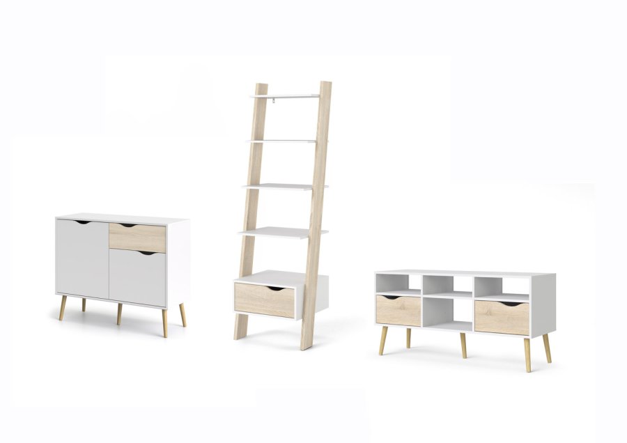 TVILUM Delta stigereol - hvidt/eg tr, m. 4 hylder og 1 skuffe