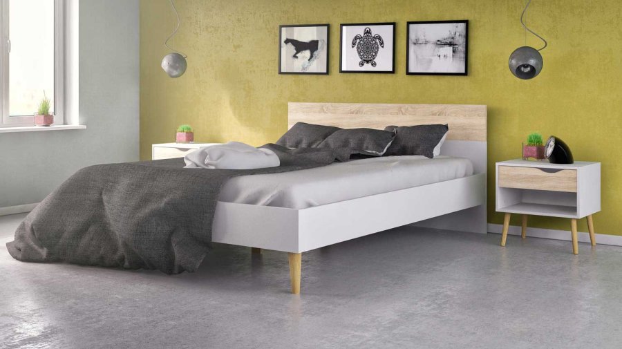 TVILUM Delta natbord - hvid/egestruktur, m. 1 skuffe 