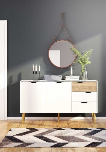 TVILUM Delta sknk - hvid/egestruktur, m. 2 lger og 3 skuffer