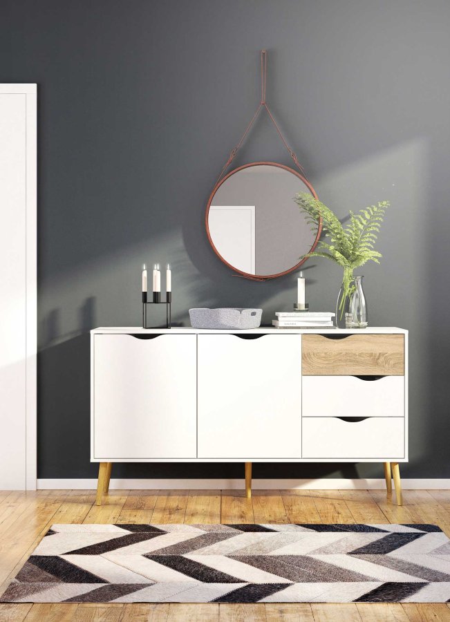 TVILUM Delta sknk - hvid/egestruktur, m. 2 lger og 3 skuffer