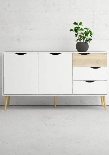 TVILUM Delta sknk - hvid/egestruktur, m. 2 lger og 3 skuffer