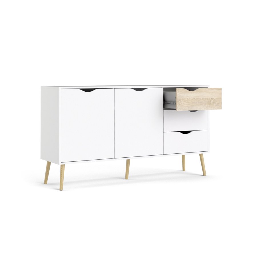 TVILUM Delta sknk - hvid/egestruktur, m. 2 lger og 3 skuffer