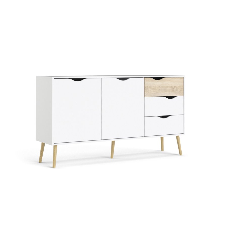 TVILUM Delta sknk - hvid/egestruktur, m. 2 lger og 3 skuffer