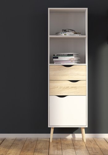 TVILUM Delta reol - hvid/egestruktur, m. 2 skuffer og 1 lge