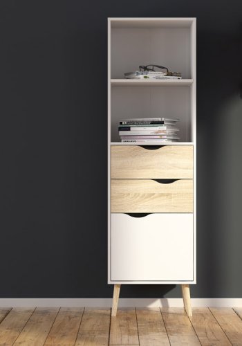 TVILUM Delta reol - hvid/egestruktur, m. 2 skuffer og 1 lge