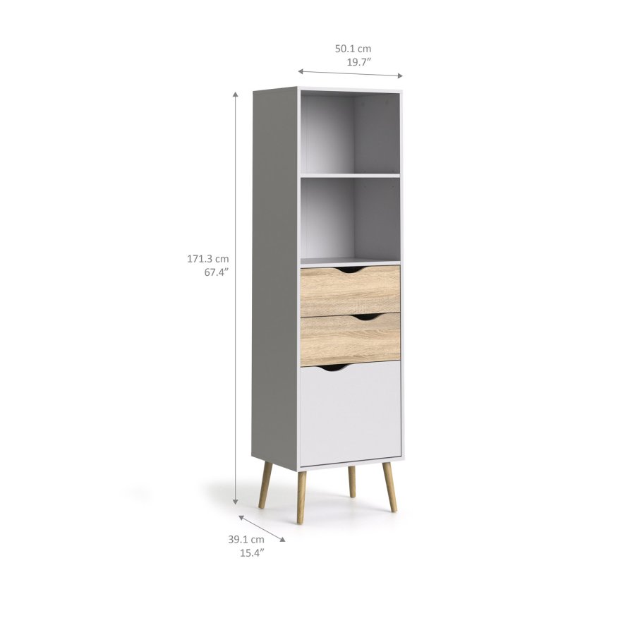 TVILUM Delta reol - hvid/egestruktur, m. 2 skuffer og 1 lge