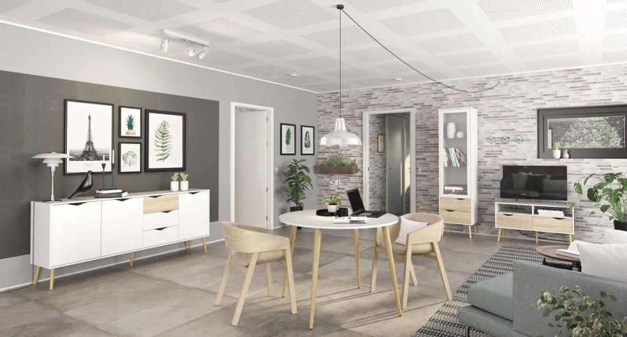 TVILUM Delta sknk - hvid/egestruktur, m. 3 lger og 3 skuffer