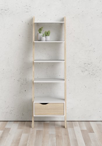 TVILUM Delta stigereol - hvidt/eg tr, m. 4 hylder og 1 skuffe