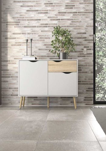 TVILUM Delta sknk - hvid/eg tr, m. 2 lger og 1 skuffe