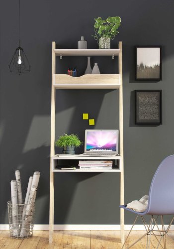 TVILUM Delta skrivebord - hvid/egestruktur tr m. 2 skuffer