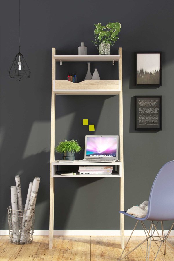 TVILUM Delta skrivebord - hvid/egestruktur tr m. 2 skuffer