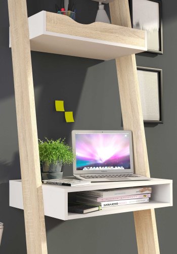 TVILUM Delta skrivebord - hvid/egestruktur tr m. 2 skuffer