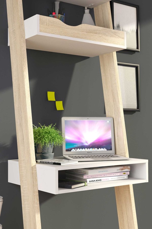 TVILUM Delta skrivebord - hvid/egestruktur tr m. 2 skuffer