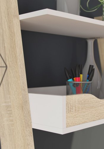 TVILUM Delta skrivebord - hvid/egestruktur tr m. 2 skuffer