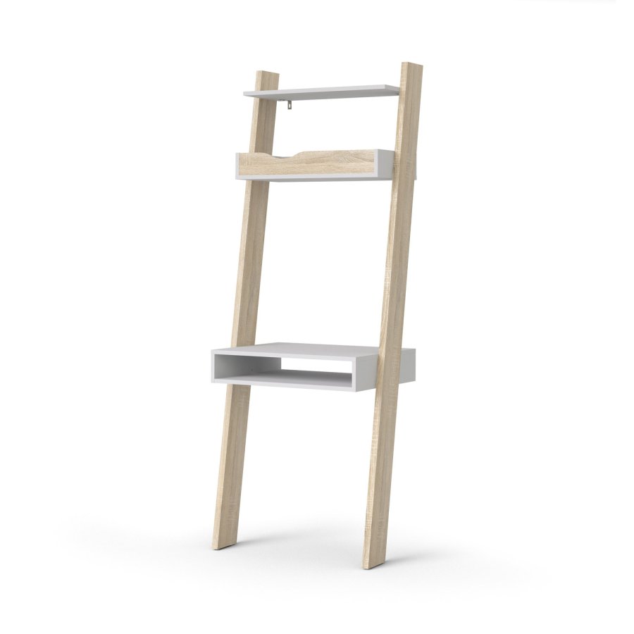 TVILUM Delta skrivebord - hvid/egestruktur tr m. 2 skuffer