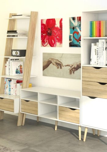 TVILUM Delta skrivebord - hvid/egestruktur tr m. 2 skuffer