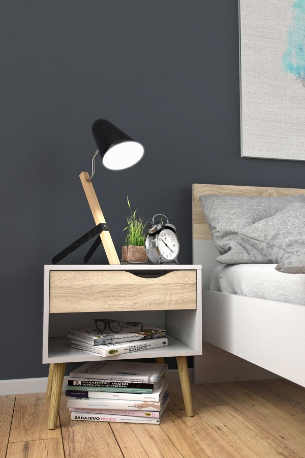 TVILUM Delta natbord - hvid/egestruktur, m. 1 skuffe 