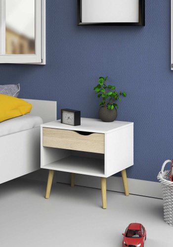 TVILUM Delta natbord - hvid/egestruktur, m. 1 skuffe 