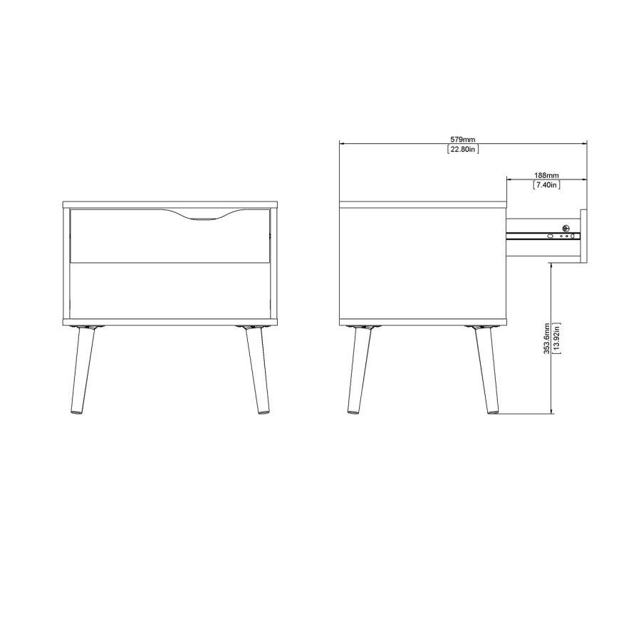 TVILUM Delta natbord - hvid/egestruktur, m. 1 skuffe 